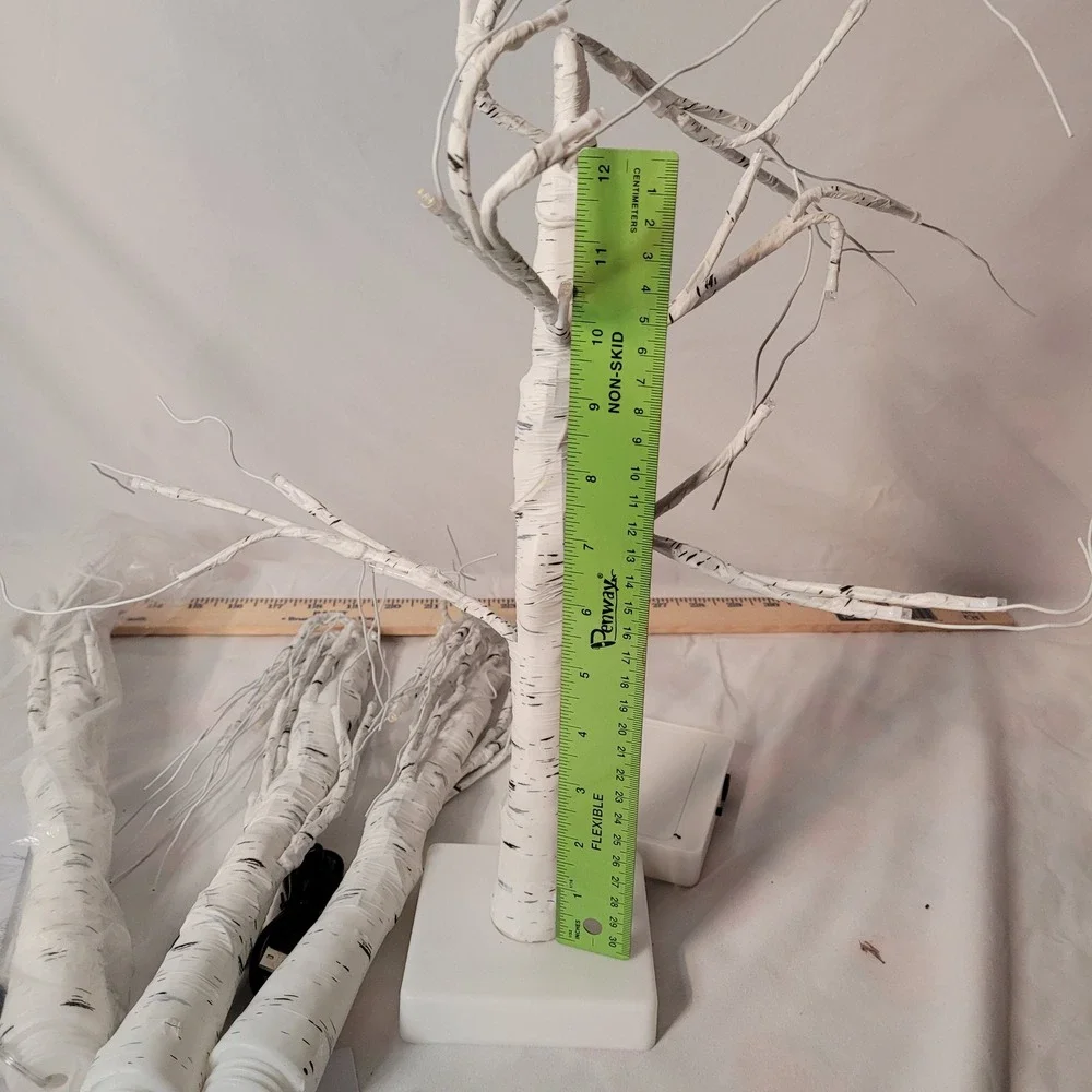 Set of 4 Pre-Lit White Birch Tabletop Trees 24 Inch LED Battery USB Operated